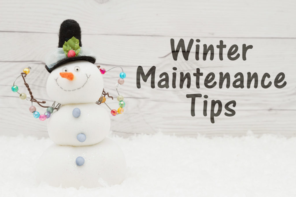Decorated snowman with the text winter maintenance tips. Zenith Properties serving Clark County WA talks offers helpful winter maintenance tips for renters and homeowners.