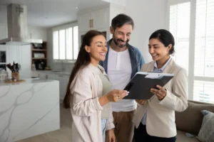 tenants going over a lease agreement with a property manager