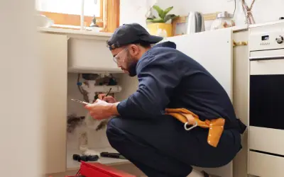 plumber making notes about home maintenance needs in clark county house